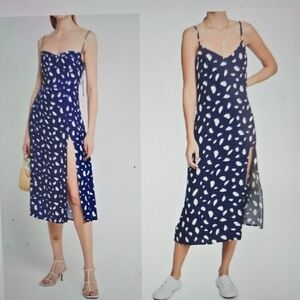 Reformation Navy Blue Patterned Midi Dress 0